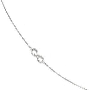 10k White Gold Polished Infinity Station Anklet, 9-10 Inch